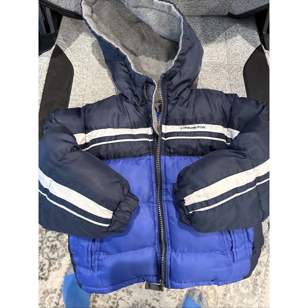 London Fog 3t Kids Blue And Black Hooded Coat Great Condition